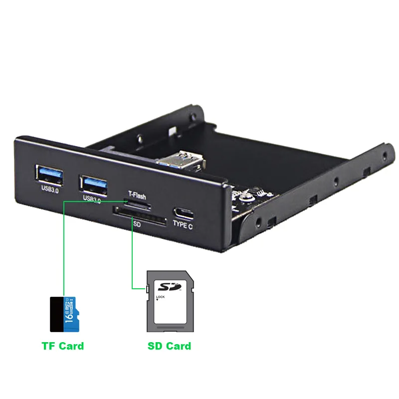 skam klon Polering En-Labs USB 3.0 SD/Micro SD/TF 3.5" Internal Card Reader w/ USB 3.1 Gen 1  Type C + 2 x USB 3.0 Port Hub Front Panel