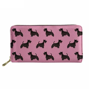 

Funny 3D Scottish Terrier Dog Printing Pink Long PU Leather Purse Girls Large Zipper Wallet Credit Card/Phone Holder Murse Sumka