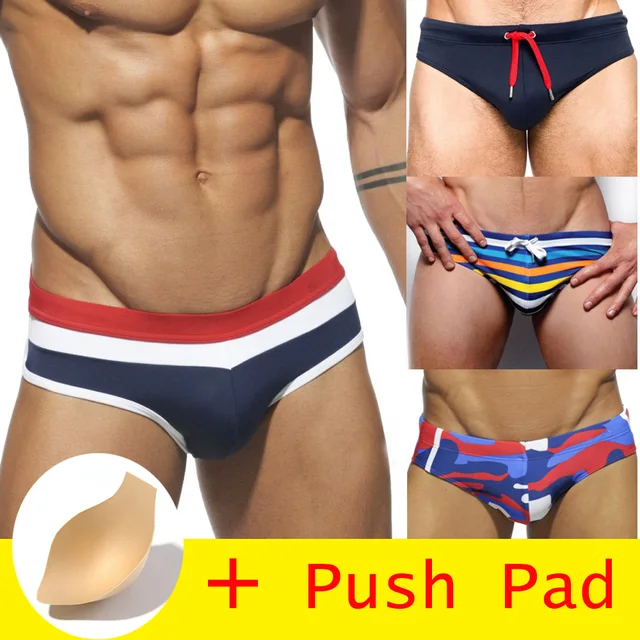 US $6.40 HIBUBBLE 17 Styles Swimwear Men Brief With Push Pad Sexy Swimsuit Waterproof Swimming Trunks For Ba