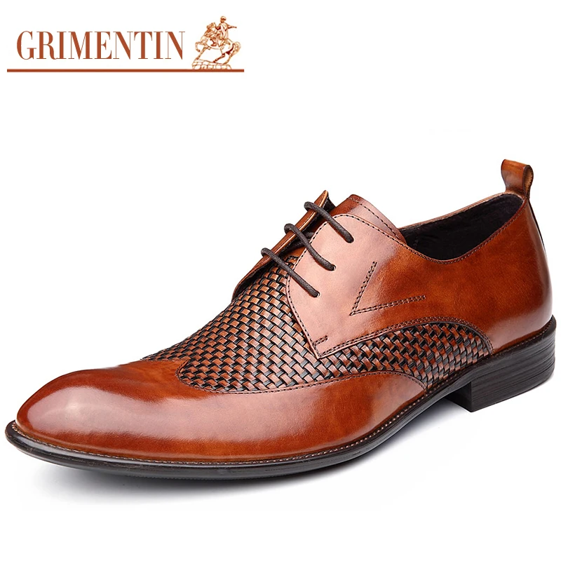 GRIMENTIN Designer Men Shoes Genuine Leather Luxury Italian Tan Black