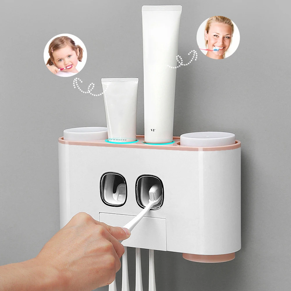 

Automatic Toothpaste Dispenser Holder Toothbrush Bathroom Accessories Set Tooth Brush Holder Wall Mount Rack Bathroom Tools Set