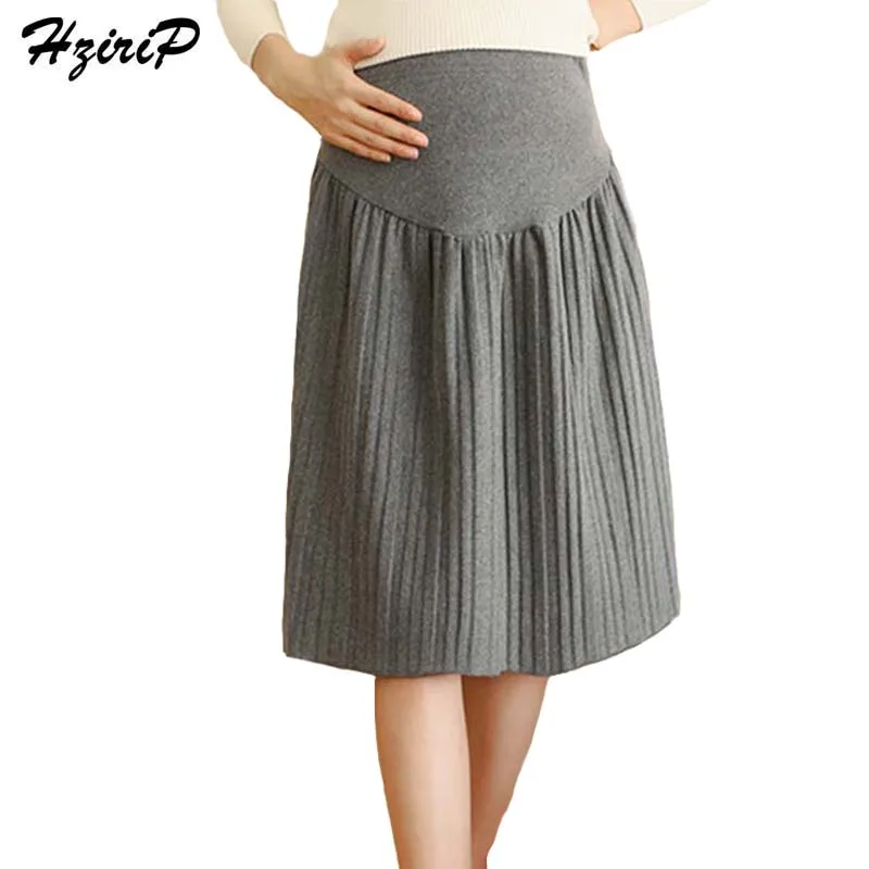 Hzirip New 2017 Fashion Maternity Pleated Skirt Cashmere Knitted A Line 