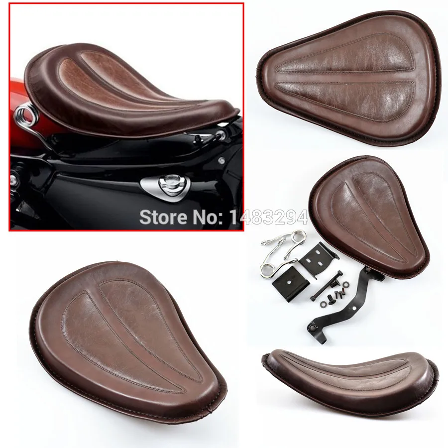 

Motorcycle Brown Leather Solo Seat W/ Brackets Springs For Harley Sportster 883 1200 XL Bobber Chopper Custom New