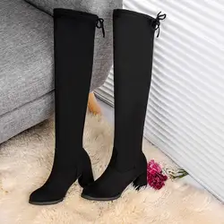 Женские повседневные Сапоги выше колена, зимняя женская обувь, круглый носок, платформа, высокий каблук, теплые зимние сапоги, mujer W90-1