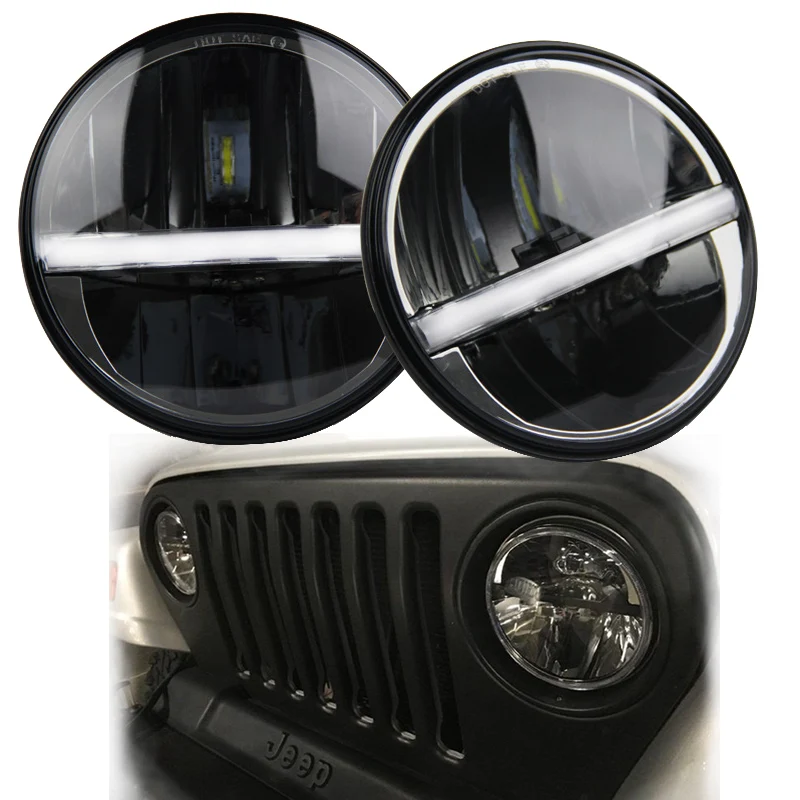 

7" inch Round LED Headlight sealed beam Headlamp DRL White/Amber Light For jeep Wrangler Hummer JK