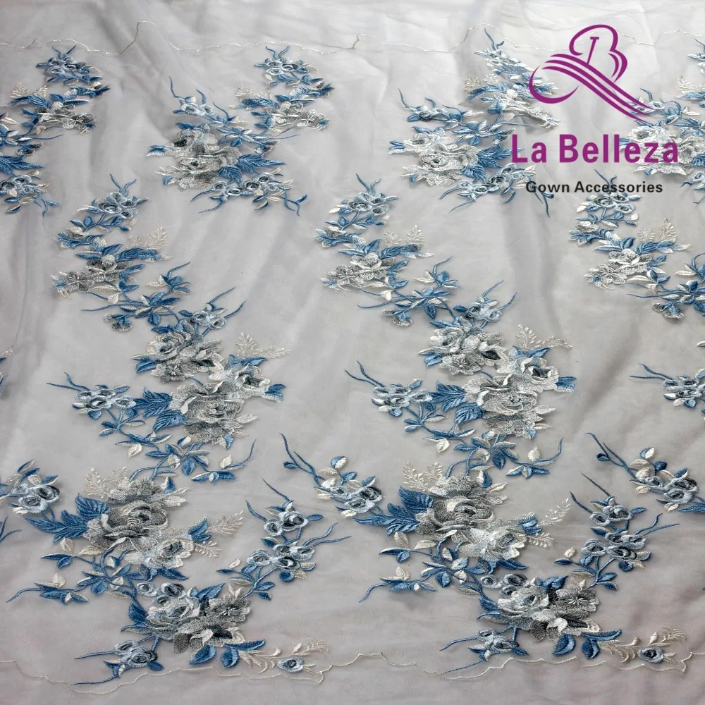 La Belleza 1 ярд Синий Смешанные цвета полиэстер на сетке вышивка Тяжелая