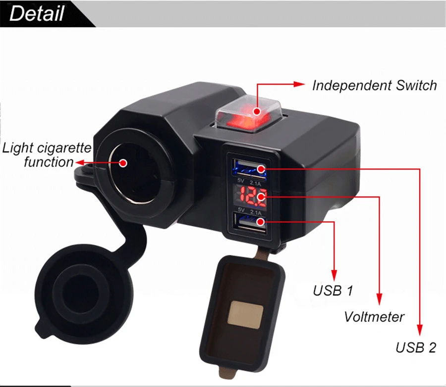 Универсальный мотоцикл двойной USB 2.1A и 2.1A зарядное устройство+ светодиодный вольтметр Для напряжения+ переключатель водонепроницаемый для gps зарядки телефона