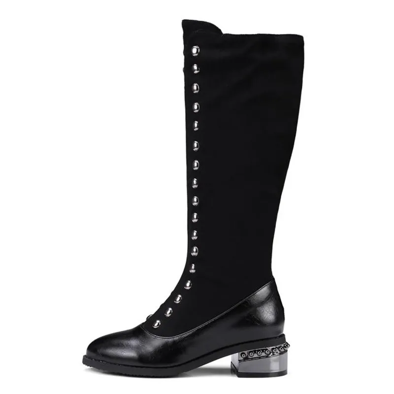 New Knee High Ridding Boots For Women Fashion Round Toe Side Zipper Flat Women High Boots Lady Casual Vintage Winter Boots Black (1)