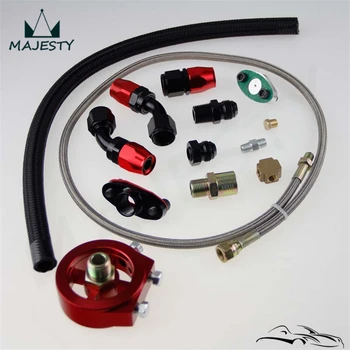 

Universal Oil Filter Cooler Sandwich Adapter Plate +Turbo Oil Return Drain+Nylon Braided Steel Fuel Feed Line for SR20DET KA24DE