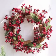 Рождественский венок, искусственный растительный лоза, Ягодный венок, натуральный сосна, искусственный венок, рождественские украшения для дома, 1 шт