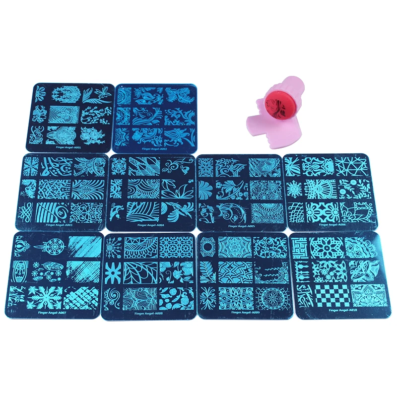

Finger Angel 10 Nail Plates +1 Nail Stamper + 1 Scraper Nail Art Image Stamping Plates Manicure Template Nail Art Tools JT151