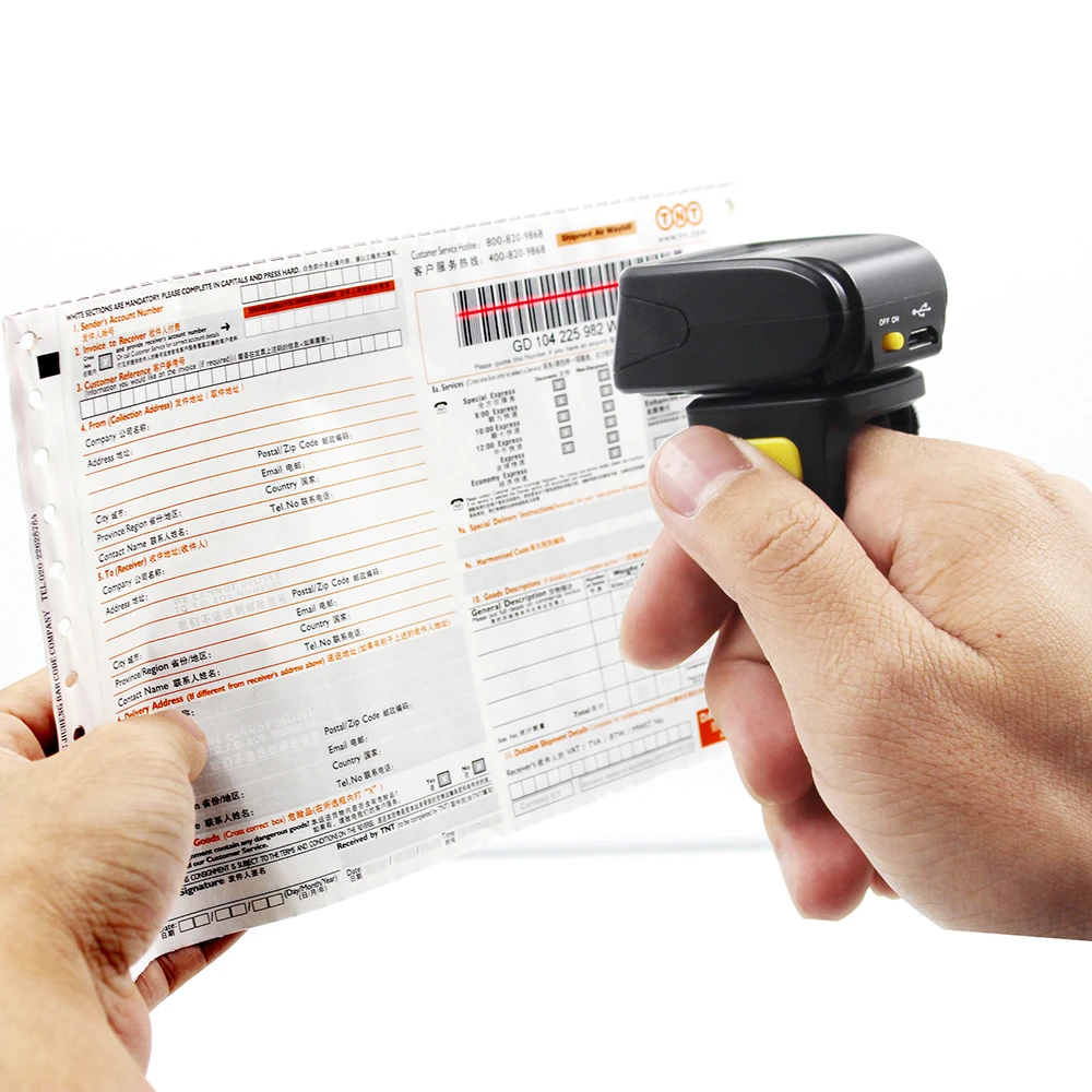 

Symcode 1D Laser Mini Bleutooth Ring Barcode Scanner,Wireless Bar code Reader with 16M Storage Space