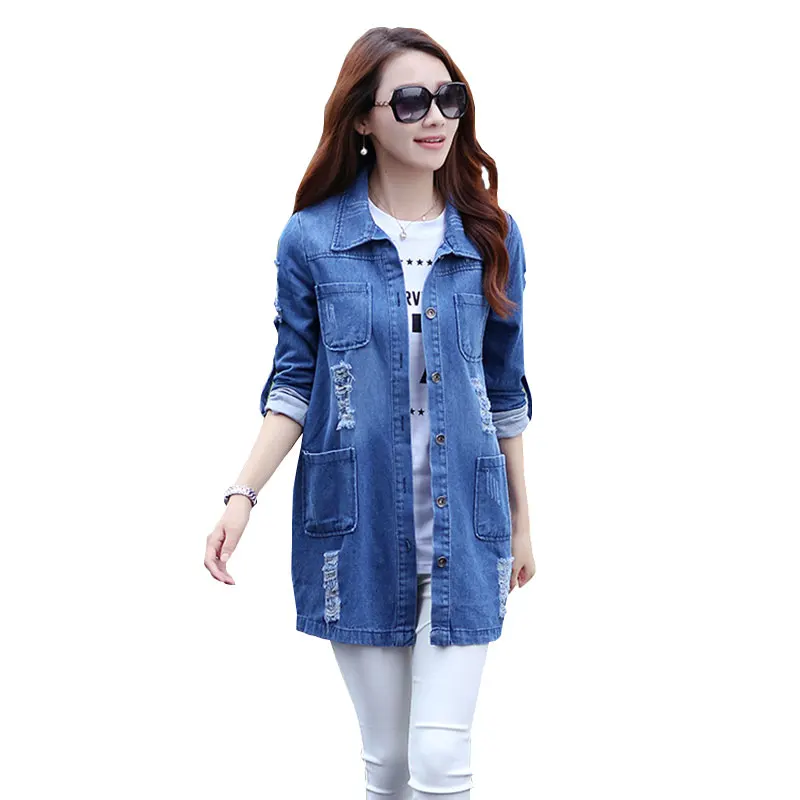 

Plus Size 5XL Long Denim Jacket 2018 Women Vintage Slim Autumn Winter Outerwear Fashion Single Breasted Bomber Jackets Overcoat