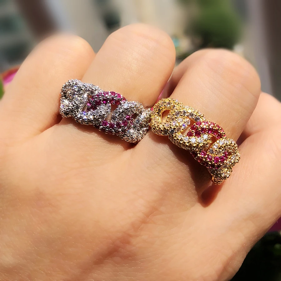 

Full Paved multi-color Sparkling Cubic Zirconia Finger Rings For Women Gold Color Punk Winding Twist Hollow ring Fashion Jewelry