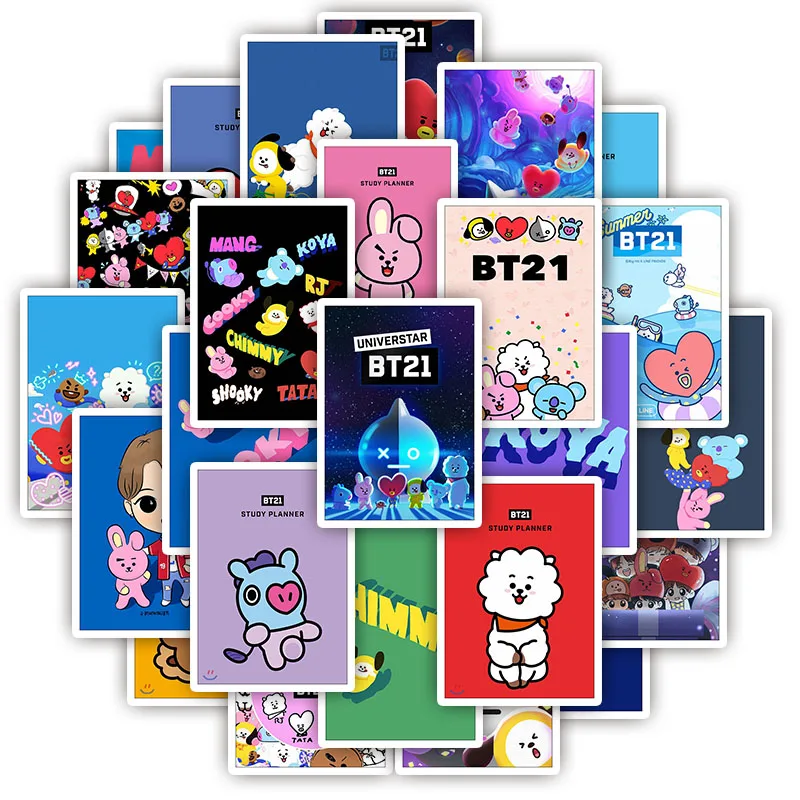 

25pcs BT21 Sticker Cartoon lovely Sticker For Home Decor DIY Decal Stickers Luggage Laptop Skateboard Toy Diary book phone car