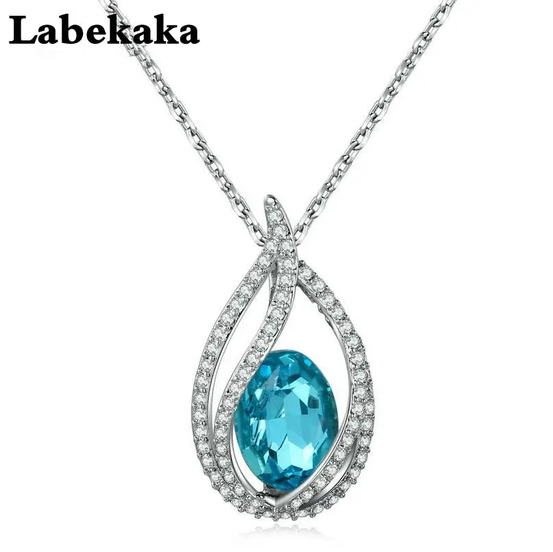 

Labekaka Classic styles have been popular for centuries blue crystal CZ zircon women's water drop Fashion Necklace accessories