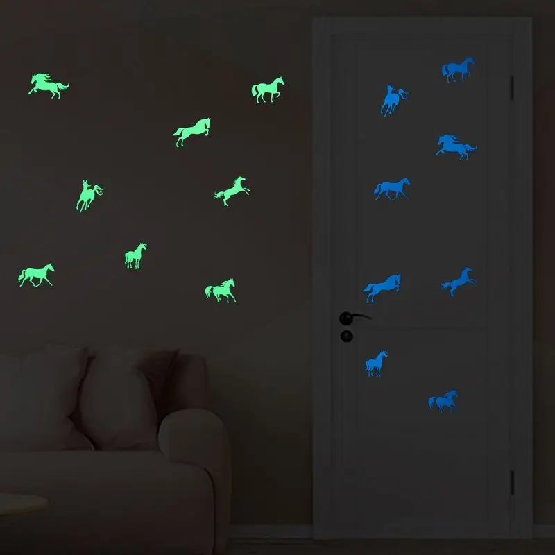 8pcs Horses Glow in the Dark Wall Sticker Cartoon Animal Luminous Sticker Kids Room Decoration Stickers Home Decor Phone Decals