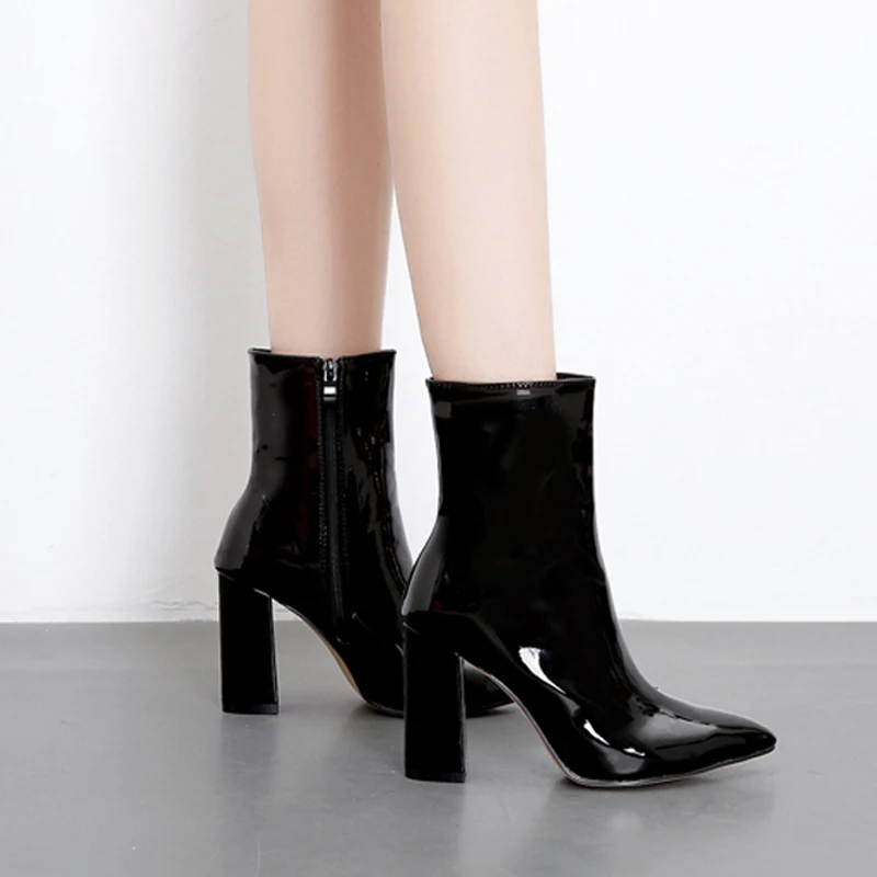 

Boussac Patent Leather Silver Boots Women Zipper Gold Ankle Boots for Women Sexy Pointed Toe High Heel Women Boots SWE0377