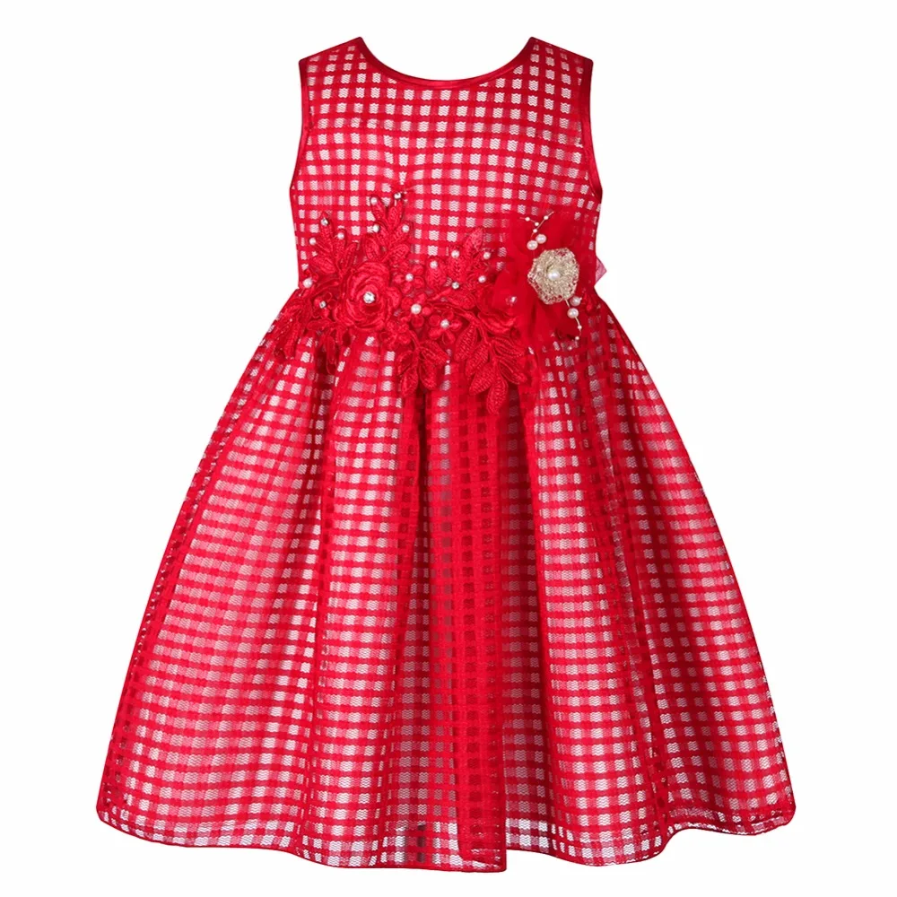 

Children Princess Dress Summer Clothes Girls Party Daily Ball Grown Pearl Floral Decorated Mesh Dress 2 Layers