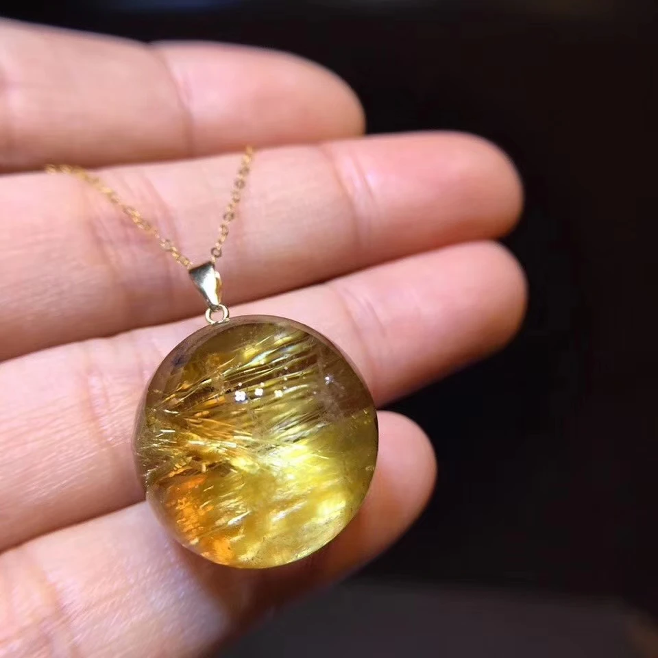

Natural Gold Rutilated Quartz Pendant Barrel AAAAA Titanium Gift 27x13x13mm Crystal Stone Pendant Certificate