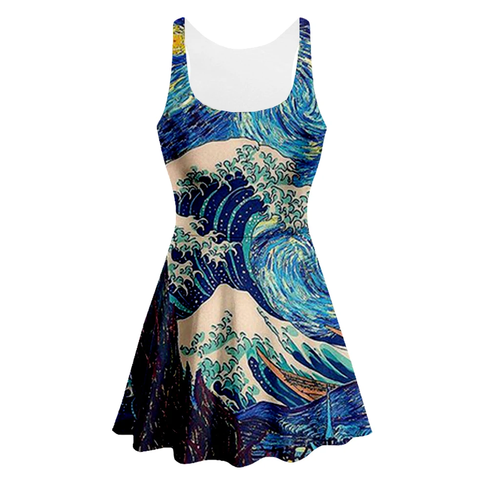 3D Print art Japan Kanagawa surf Wave women Summer women's clothing tank top dress sleeveless dress Quality quality 3d dress-2