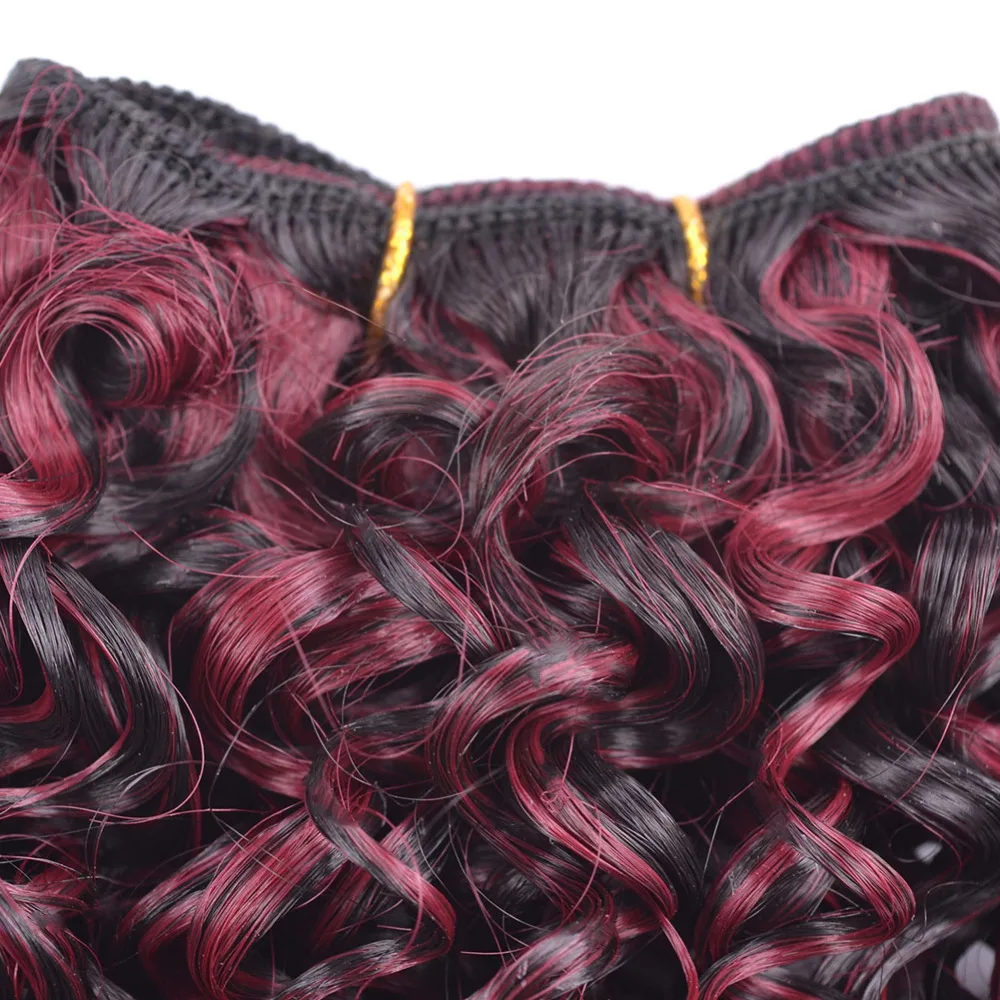 8" Afro Kinky Curly Hair Weaving Synthetic Hair Extensions Ombre Burgundy Weave Bundles Weft 105g/lot 3pcs/lot hair extensions