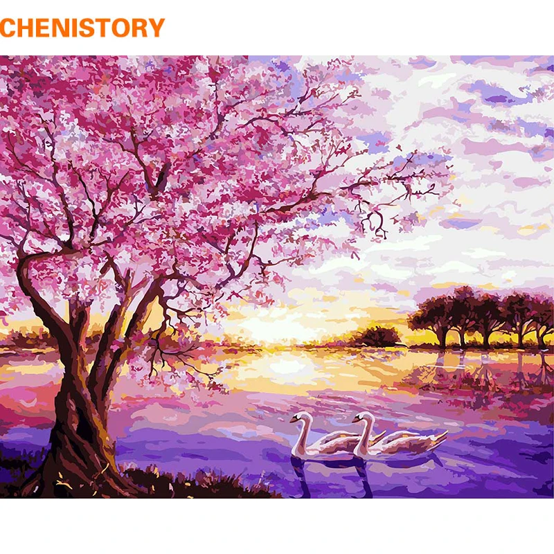 

CHENISTORY Purple Romantic DIY Painting By Numbers Modern Home Wall Art Picture Hand Painted Oil Painting For Wedding Decoration