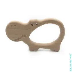 Прорезыватель животных Бегемот Форма прорезывания зубов кормящих натуральные деревянные игрушки органический SafeBaby Прорезыватель игрушки