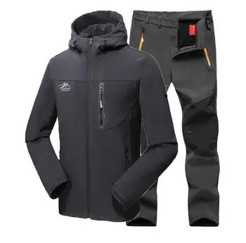 

Men Winter Ski suits Outdoor Fishing Skiing Hiking Trekking Camping Windproof Thermal Jacket+Softshell Fleece Pants sets 5XL