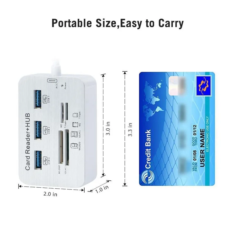 BinFul High Speed Aluminum Usb 3 0 Hub with 3 Ports Power Interface TF SD M2 4