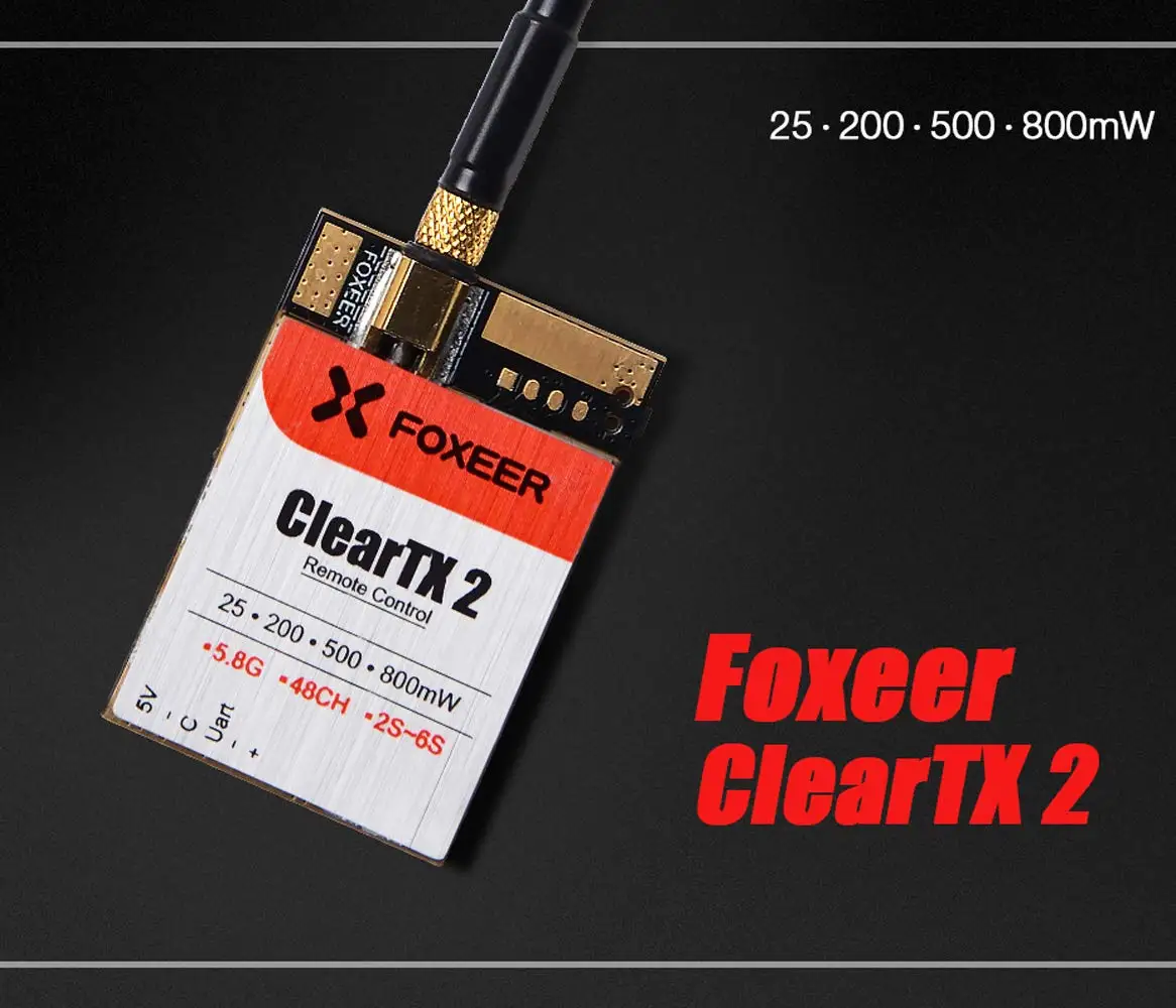 

FPV Transmitter Foxeer ClearTX2 5.8G 48CH 25/200/500/800mW Adjustable Remote Control Video Transmitter VTX for FPV Multicopter