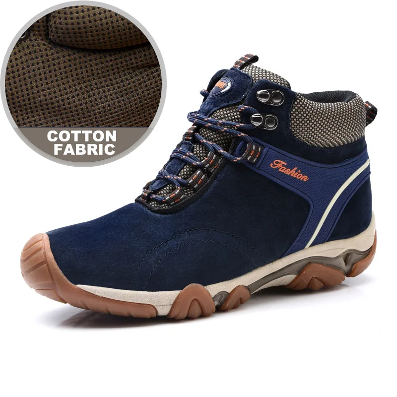 Размеры 38-44, осенне-Весенняя походная обувь, мужские кожаные треккинговые ботинки, обувь для альпинизма, мужские водонепроницаемые высокие кроссовки - Цвет: Autumn spring blue