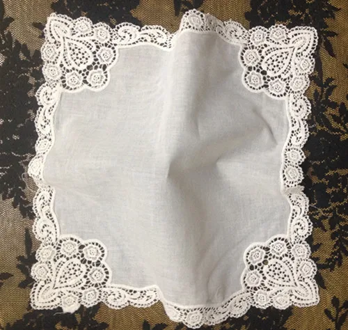 novelty-women's-handkerchiefs-12pcs-lot12x12-ivory-cotton-wedding-handkerchief-embroidered-ivory-lace-edge-hankies-for-occasions