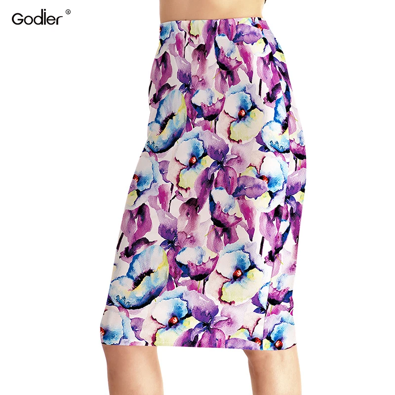 Godier Summer Beach Bohemian Skirt Women Sexy Knee length Skirt Slim