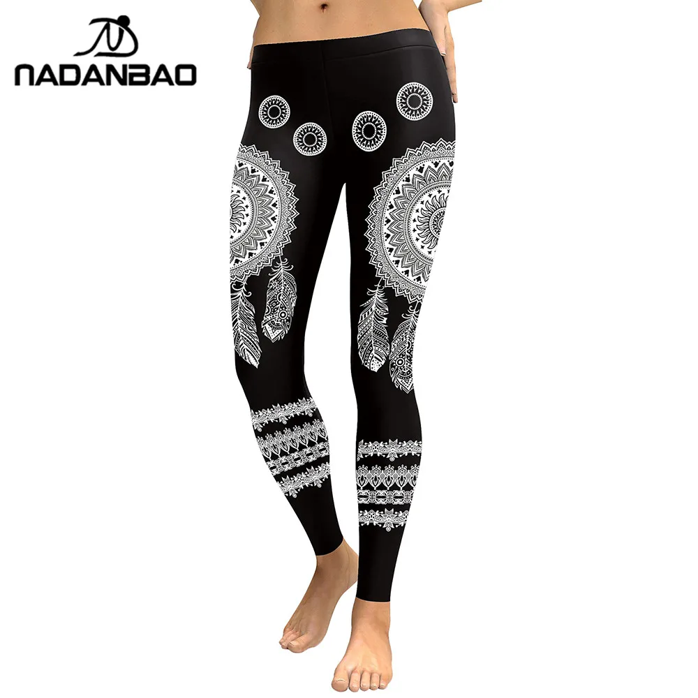 

NADANBAO New Arrival 2019 Leggings Women Mandala Flower Digital Print Fitness Leggins Elastic Workout Plus Size Pant Legging