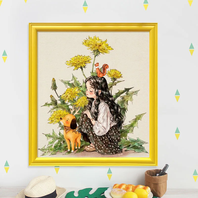 

Huang Juhua, a forest girl cross stitch kit DMC brand thread animal dog count canvas fabric embroidery handmade needlework craft