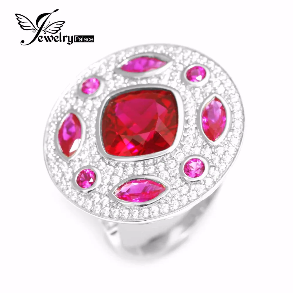

Fashion Square Cut Pigeon Blood Created Ruby Ring 925 Sterling Silver Cubic Zirconia Wedding Charm Gift Size 5 6 7 8 9 10