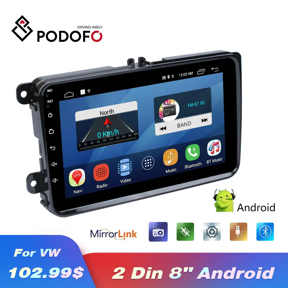 

Podofo Android Car Multimedia Player 2 Din 8'' Car Radio Audioradio Touch Screen WIFI Mirror Link GPS Navigation MP5 Player