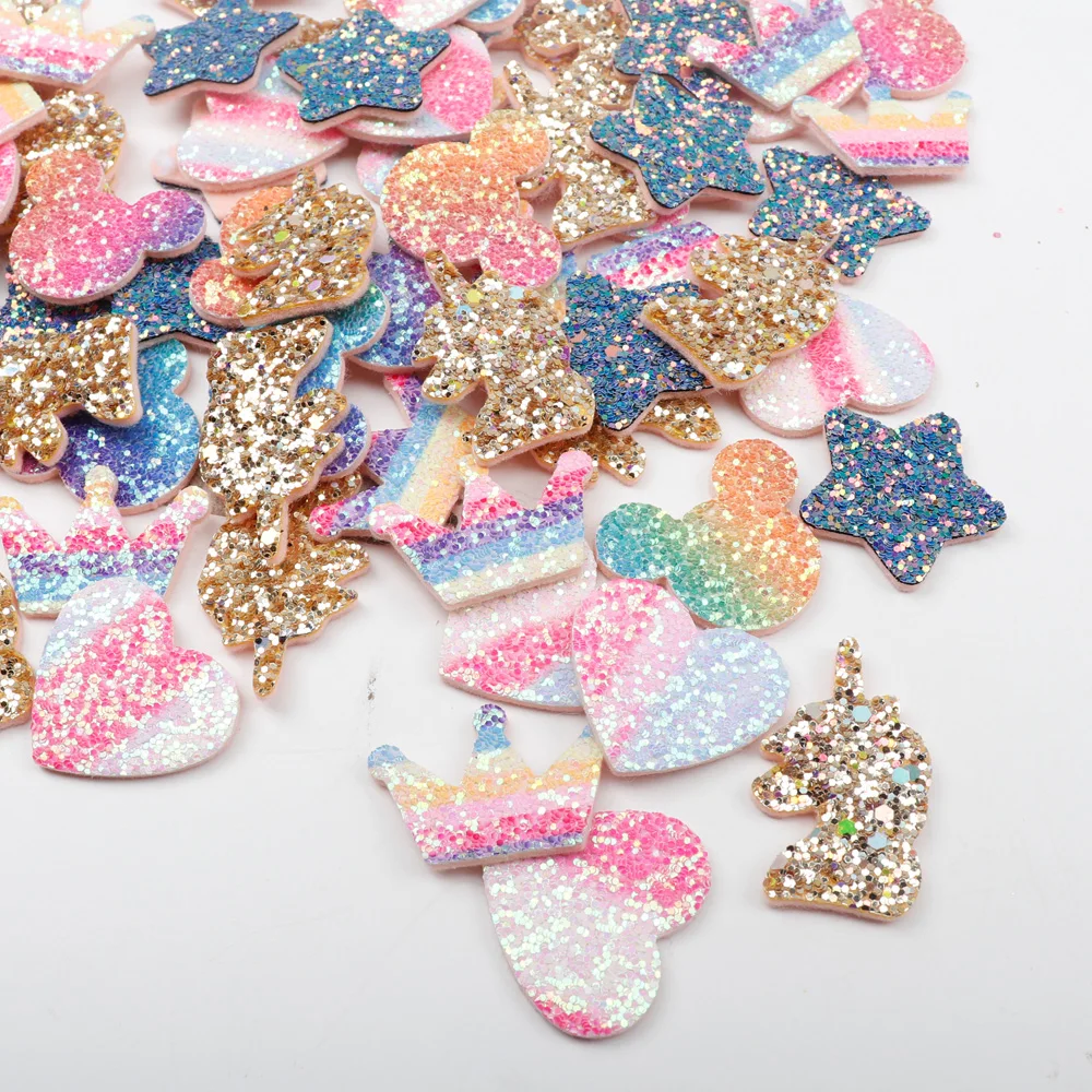 Rainbow Glitter Sequin Patches For Clothing Crown Heart Cartoon Sew On