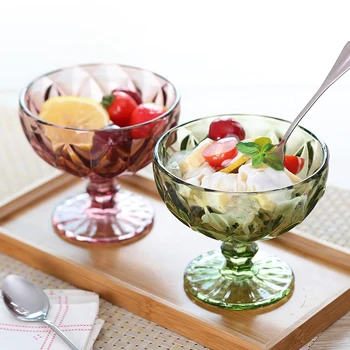 

European retro ice cream cup embossed salad bowl creative color glass bowl home milkshake cup kitchen tableware accessary