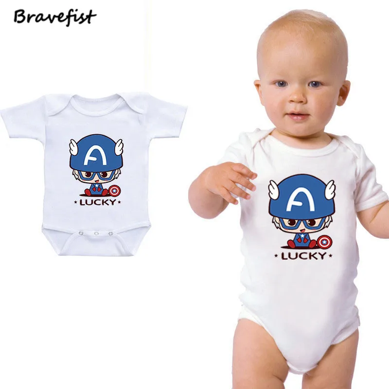 

Lucky Captain America Newborn Bodysuits Cotton Short Sleeve Infant Outfits Summer Clothing For Baby Boys Girls Overall Jumpsuits