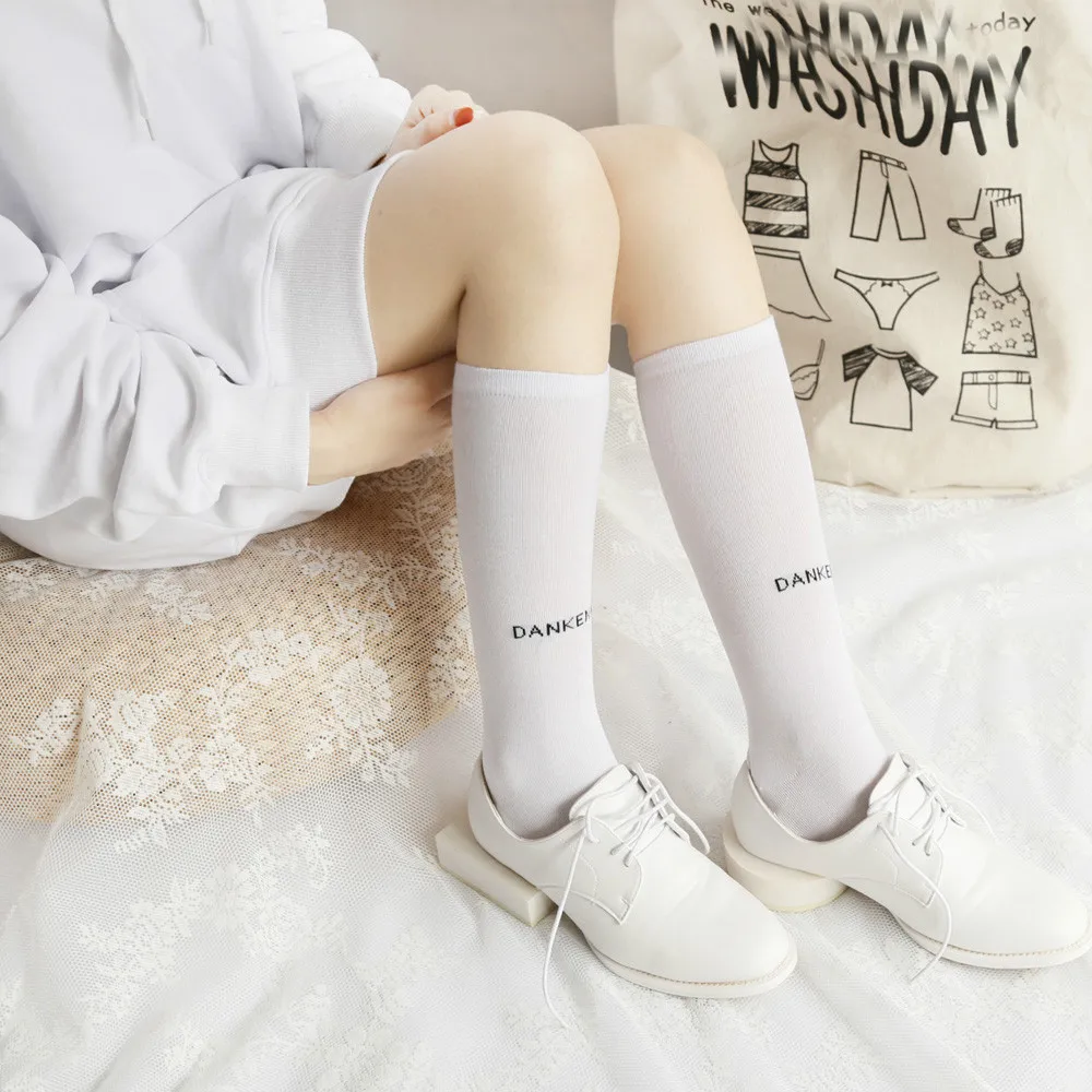 Kawaii в студенческом стиле с надписью Для женщин однотонные носки натуральный хлопок Дамы девочки носки теплые мягкие удобные середине