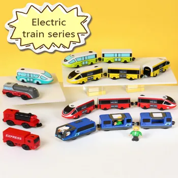 

Kid Electric Train Toys Magnetic Slot Electric Train Wooden Tracks Train Set FIT Toma Track Wooden Railway Bri-o
