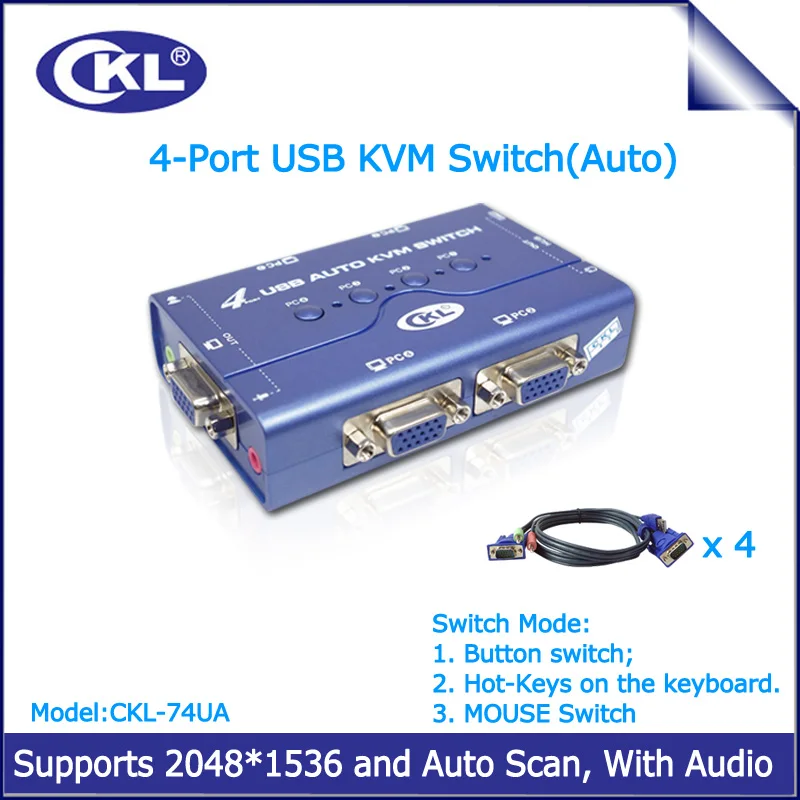 Мини коммутатор KVM с 4 портами USB автоматический переключатель VGA поддержкой