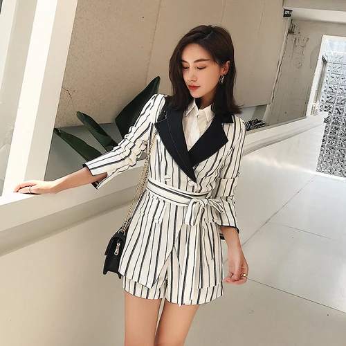 Professional Shorts Two Piece Set Short Pant Jacket Office Lady Women Suit Femme