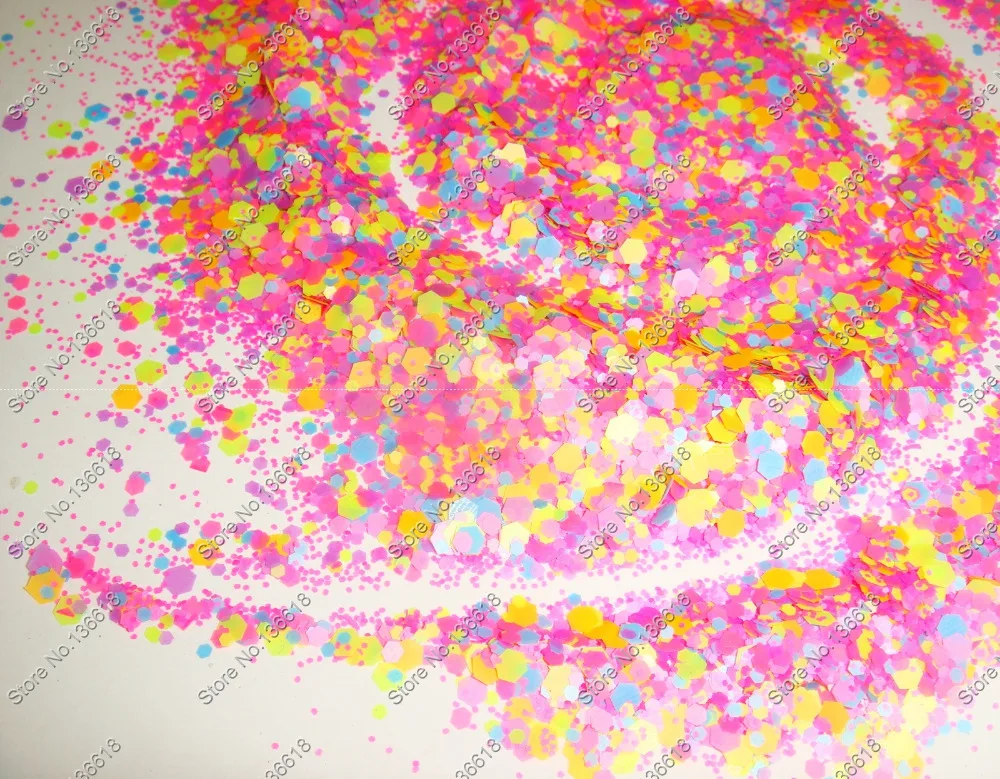 

30g Matte NEON Glitter Mixed Colors Hexagon Shapes Solvent Resistant pigment for Gel Nail Art and Nail Polish