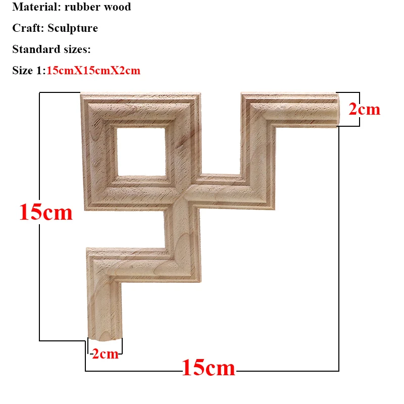 Винтажная Неокрашенная древесина наклейки с резьбой угловая аппликация, рама для домашней мебели настенные двери шкафа декоративные деревянные миниатюрные ремесла - Цвет: 15cmX15cmX2cm
