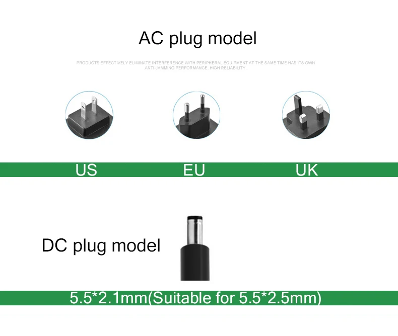 12 В, 2 А, выход постоянного тока, источник питания, штепсельная вилка ЕС, США, Великобритании, 100-240 В, вход переменного тока, 120 см, кабель, зарядное устройство, адаптер для 5,5 мм x 2,1 мм, кабель для легкого привода