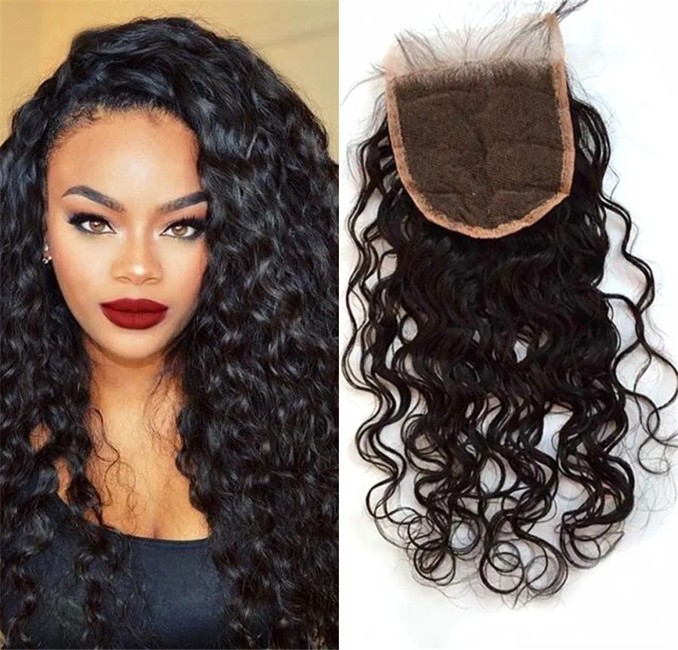 Brazilian Lace Closure with Baby Hair Water Wave Middle/Free/3 Part