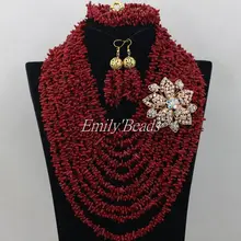 Удивительные красные бусины из натурального коралла Ювелирные наборы свадьба в Африканском нигерийском стиле Свадебные бусы ожерелья Набор CJ444